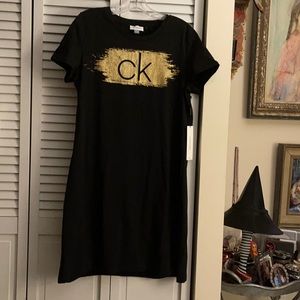 Calvin Klein | Dresses | Nwt Calvin Klein Blacksparkly Gold T Shirt Dress |  Poshmark
